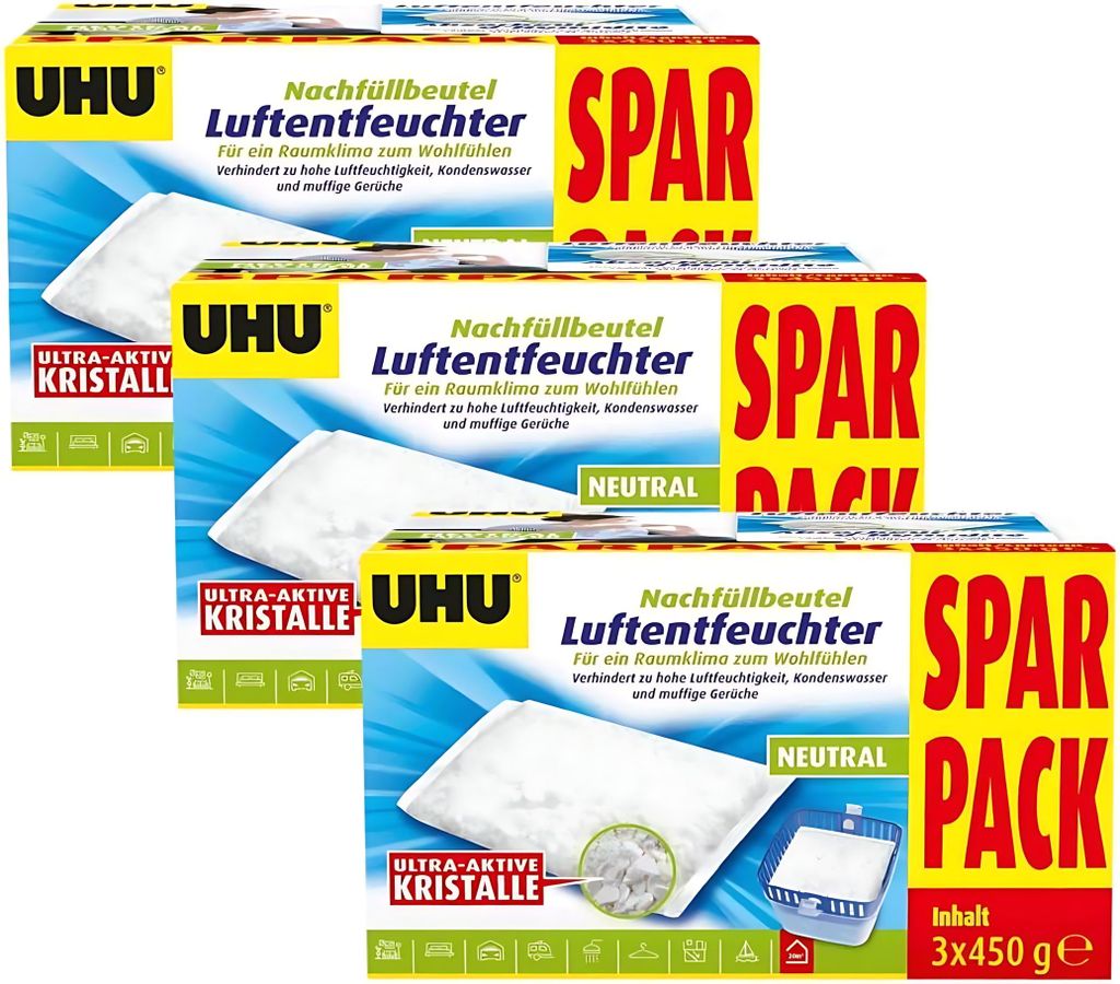 3 recharges UHU AIR MAX déshumidificateur 3x 450,0 g Image du produit 