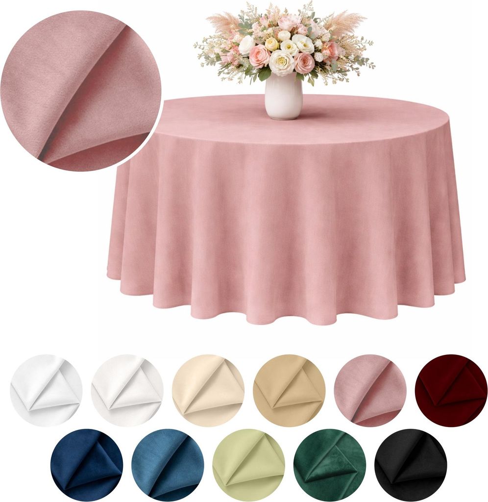 Runde matte Velours-Tischdecke in Puderrosa Ø 320 cm – Produktbild 