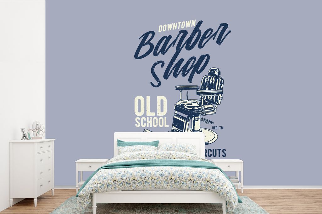 MuchoWow Fototapete für Wohnzimmer oder Schlafzimmer Wandtapete Vinyl Motivtapete Mancave - Stuhl - Barbier - Luxus - Vintage - 330x220 cm - Fot...