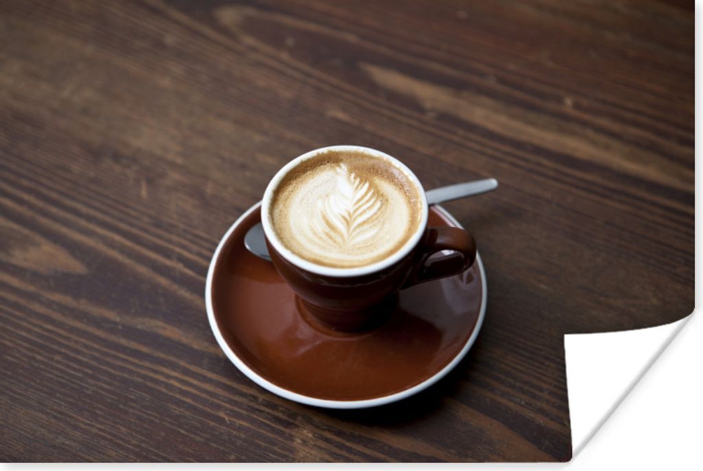 MuchoWow Poster Eine Blume als Symbol in der Schaumschicht des Kaffees 120x80 cm - Bilder