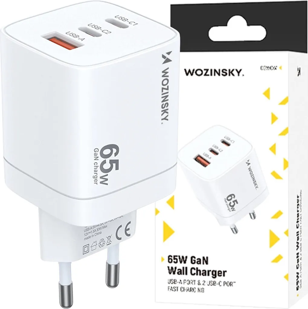 Caricabatterie da rete Gan Wozinsky Cgwcw 65W Usb-A / 2 X Usb-C - Bianco