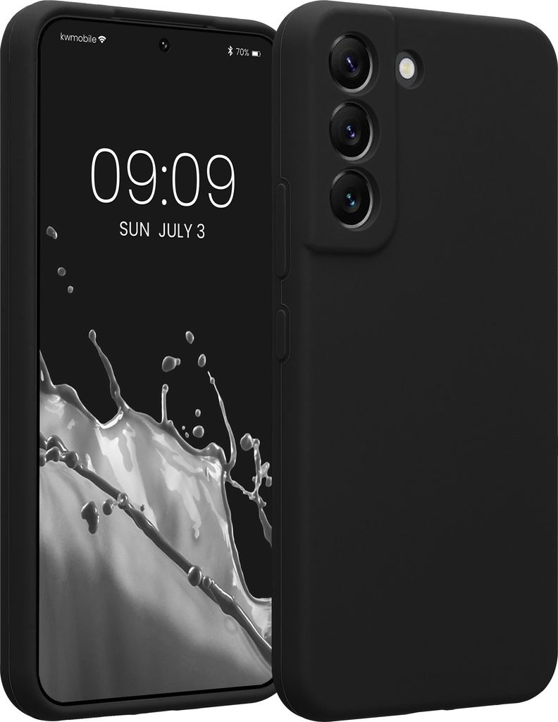 kwmobile Handyhülle kompatibel mit Samsung Galaxy S22 Hülle - gummierte Handy Case aus Silikon in Schwarz