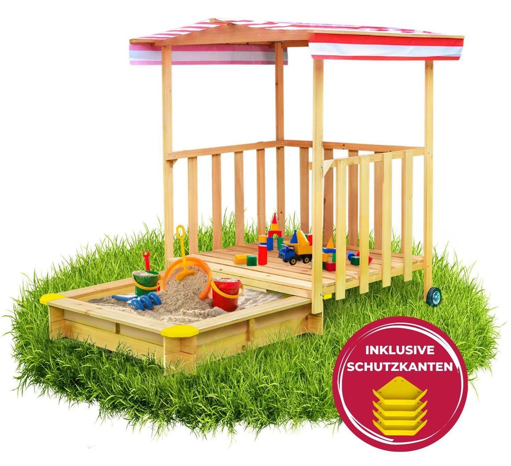 Coemo Spielhaus mit Sandkasten Sonnendach Spiel-Veranda Produktbild 