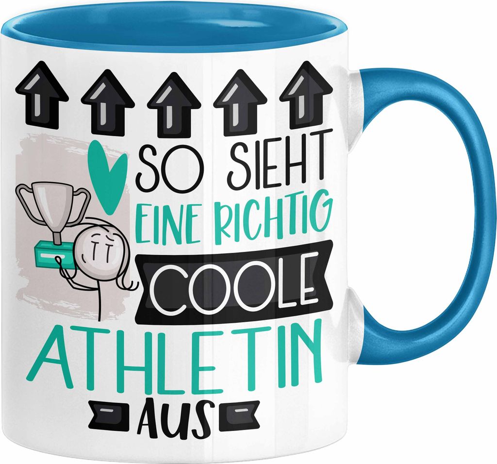 Athletin Geschenk Tasse Lustig Geschenkidee für Athletin Geburtstag So Sieht Eine Richtig Coole Athletin Aus Frauen Spruch (Blau)