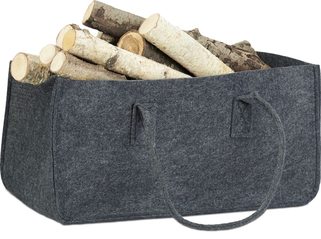relaxdays 4x Kaminholztasche aus Filz, Anthrazit