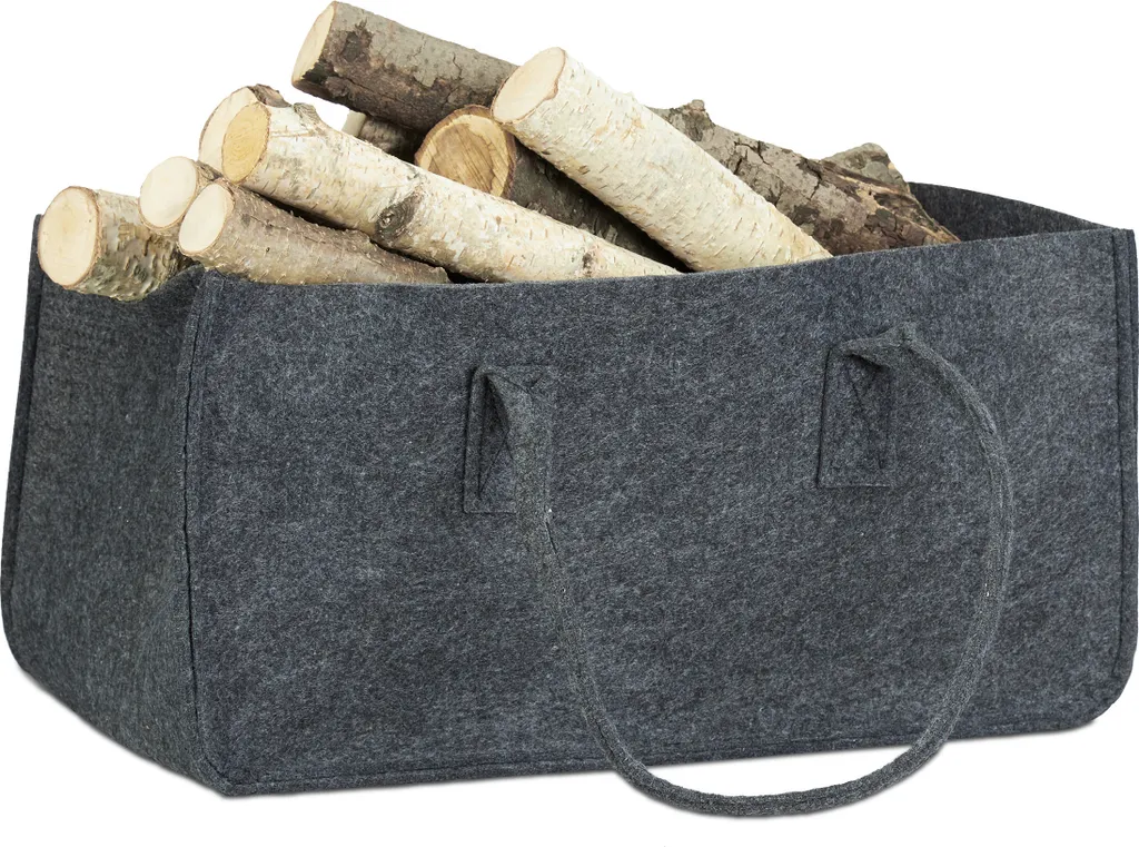 Lot de 4 sacs à bois robustes en feutre avec poignées pour bûches 50 cm