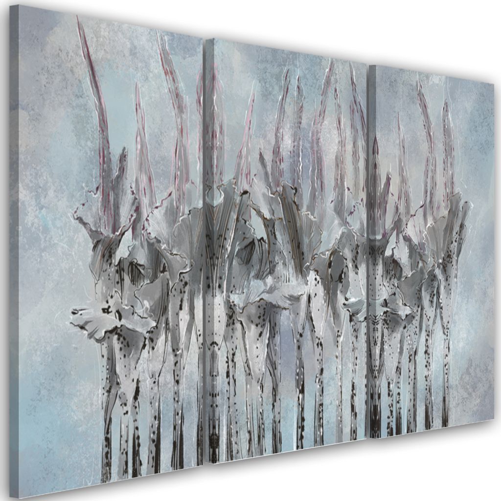 Triptychon auf leinwand pflanzen blumen wildnis 90x60 cm Feeby silber wandbild bereit zum aufhängen
