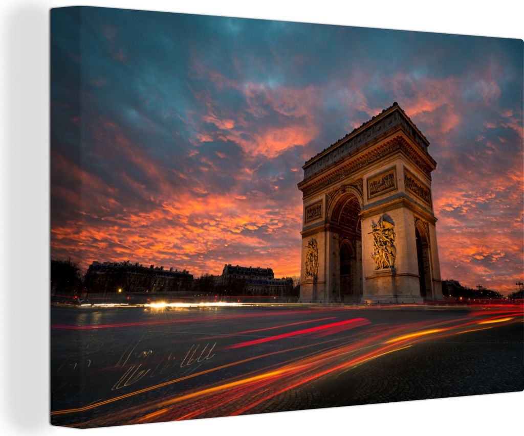 OneMillionCanvasses - Leinwandbilder - 140x90 cm, Farbenfroher Himmel über dem Triumphbogen in Paris, Wandbilder Kunstdruck Wanddekoration - Fot...