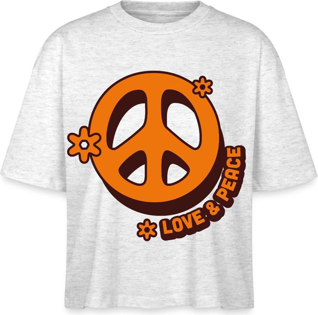 Spreadshirt Love And Peace Retro Hippie Style Design Y2K Boxy Shirt Damen, L, Weiß meliert