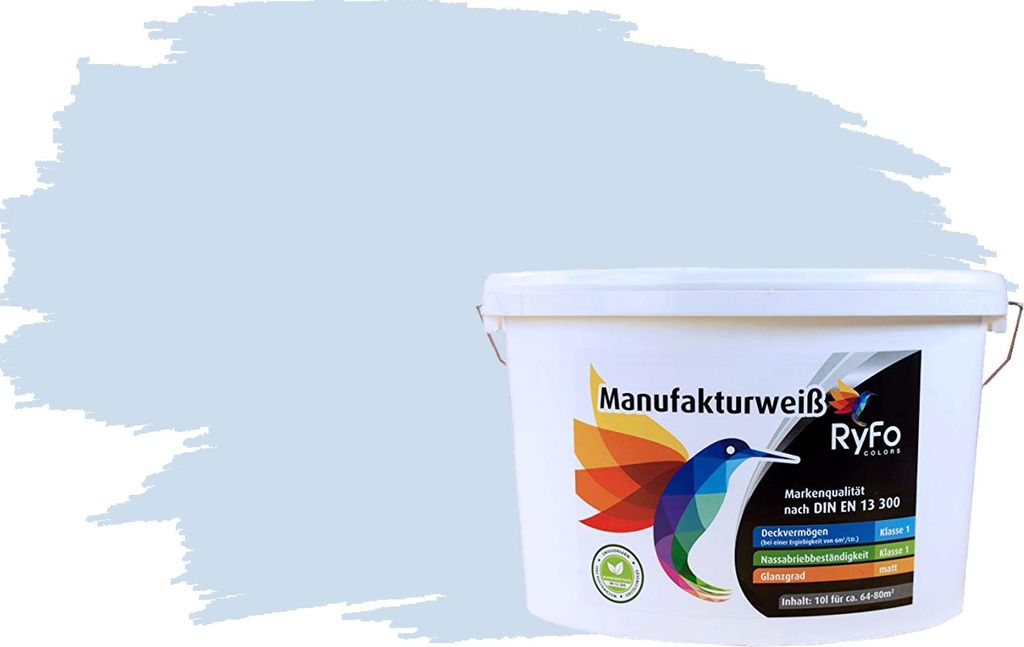 RyFo Colors Bunte Wandfarbe Manufakturweiß Wolkenblau 10l - weitere Blau Farbtöne und Größen erhältlich, Deckkraft Klasse 1, Nassabrieb Klasse 1