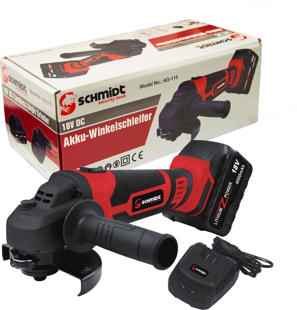SCHMIDT security tools Akku-Winkelschleifer AG-115 Trennschleifer Akku Ladegerät