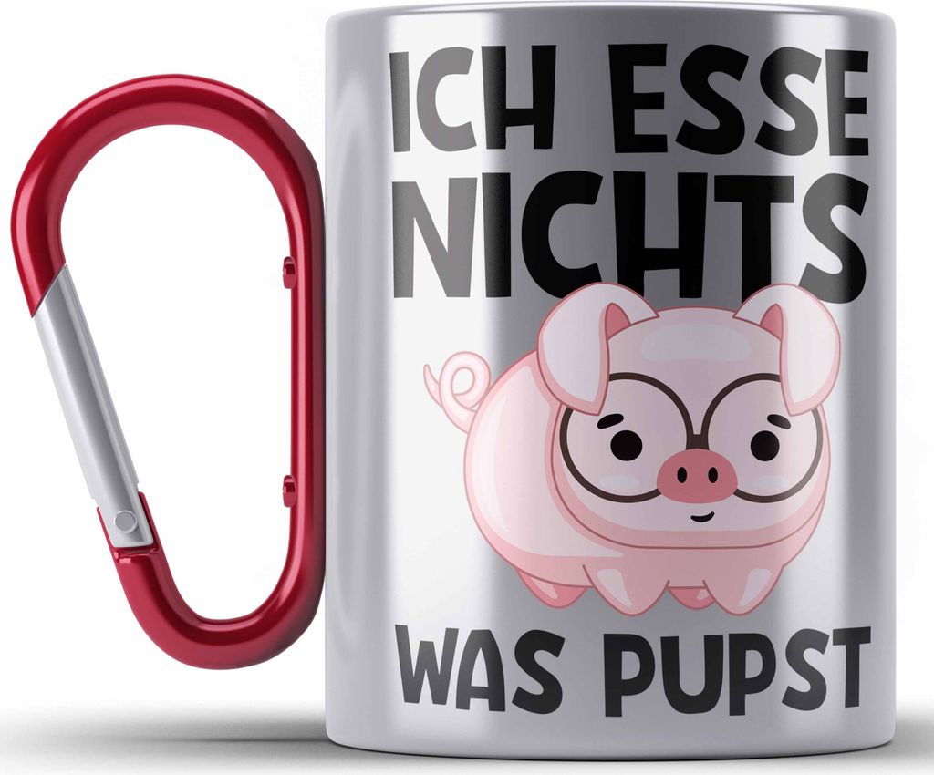 Trendation - Veganer Geschenk Lustige Edelstahl Tasse Karabiner Vegetarier Geschenkidee Edelstahl Tasse Karabiner Lustig für Geschenkset oder Gesc...