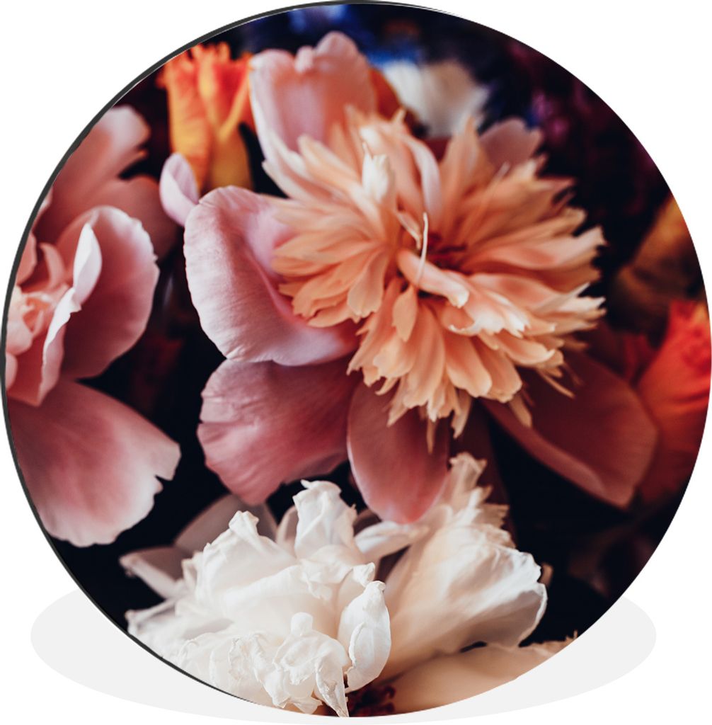 MuchoWow Aluminium Wandkreis Blumenstrauß aus Pfingstrosen Ø 90 cm Wanddeko Modern Wohnzimmer - Mauerkreis - Wandbilder - Runde Bild - Bild aus...