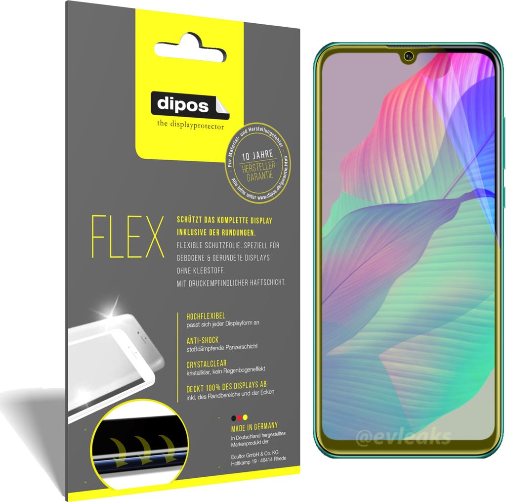 2x Schutzfolie für Huawei P Smart S Folie, 100% Displayabdeckung, dipos Flex