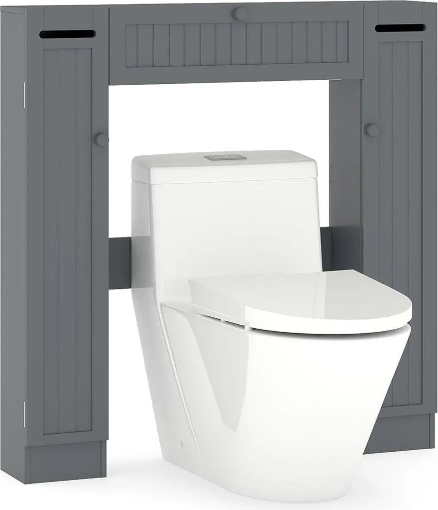 Rangement au-dessus des toilettes gris pour organiser votre salle d'eau