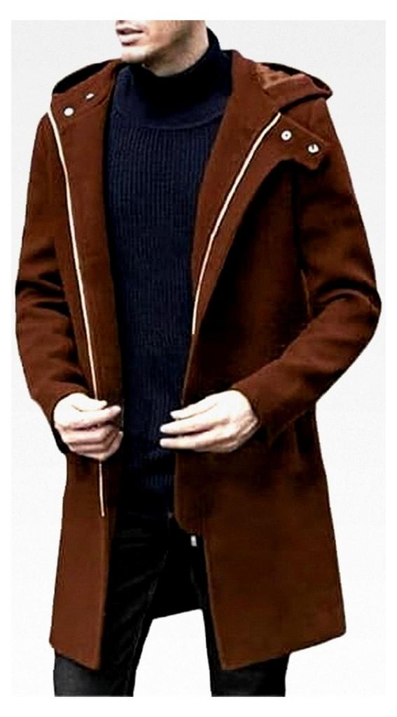 Wollmantel Herren Slim Fit Trenchcoat Revers Zweireihig Winterjacke Langes Business Peacoat Einfarbig Bequeme Windjacke Umlegekragen Langarm Überg...