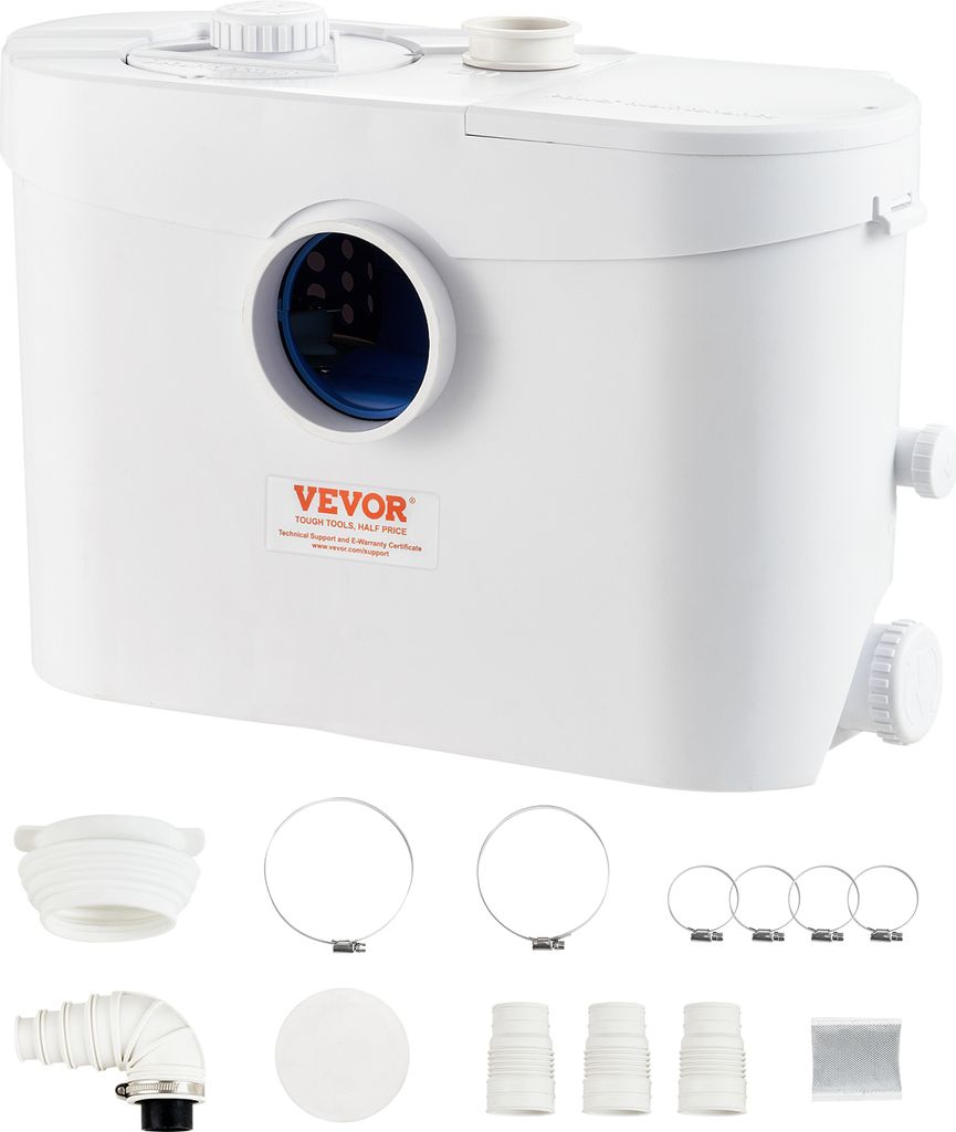 VEVOR Hebeanlage, 700 W, 9600 l/h Durchfluss, 10 m Förderhöhe, Zerkleinerer-Abwasserpumpe mit 3 Wassereinlässen für Toilette, Keller, Küche, W...