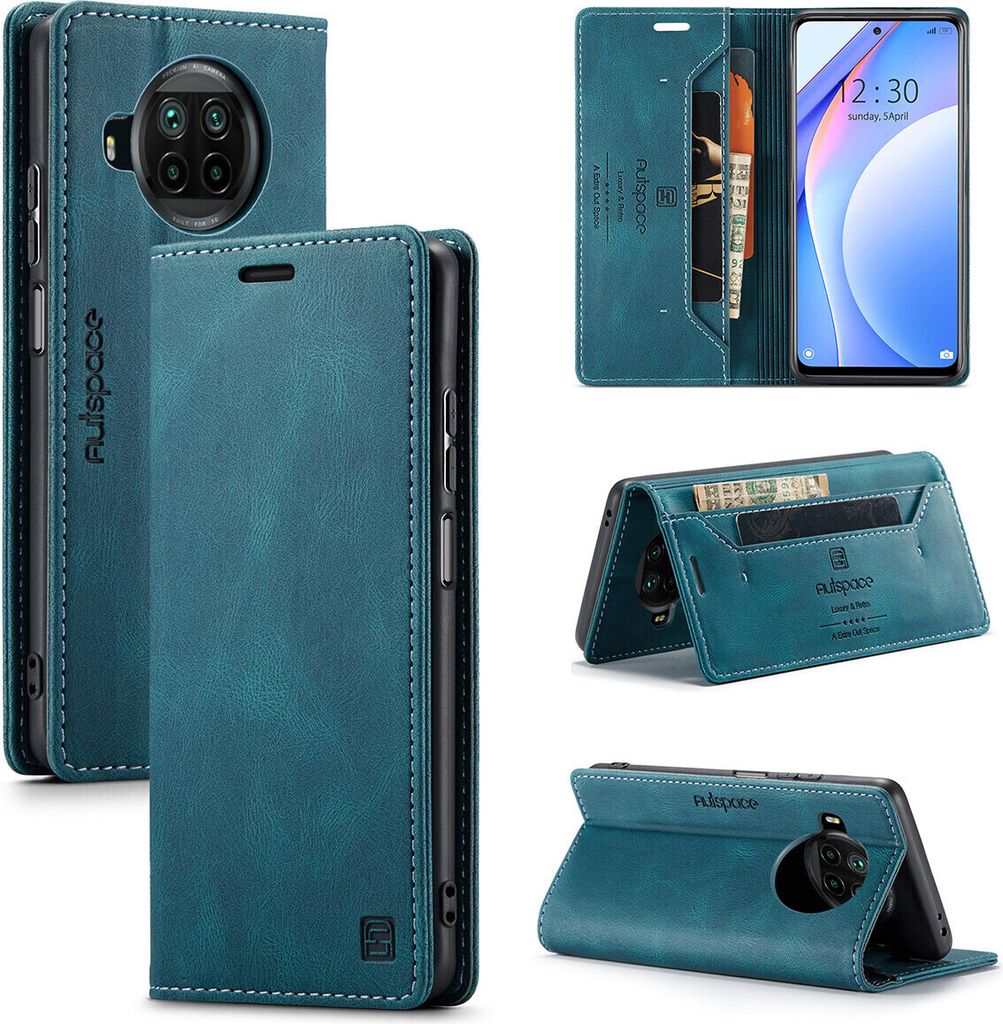 Xiaomi Mi 10T Lite Brieftasche Hülle, Retro Kunstledertasche Stand Schutzhülle für Xiaomi Mi 10T Lite Blau