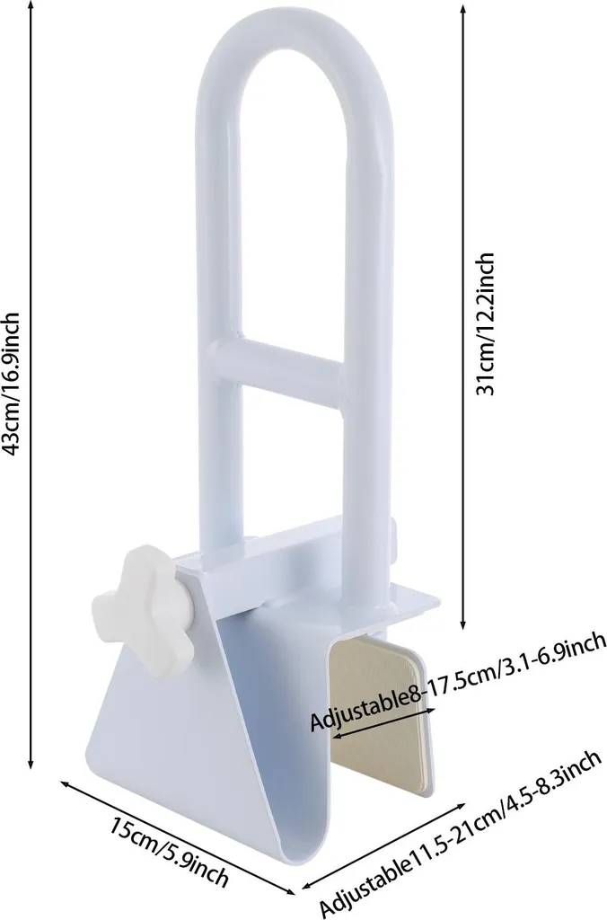 Barre d'appui robuste BLANC avec design de serrage pour douche et baignoire