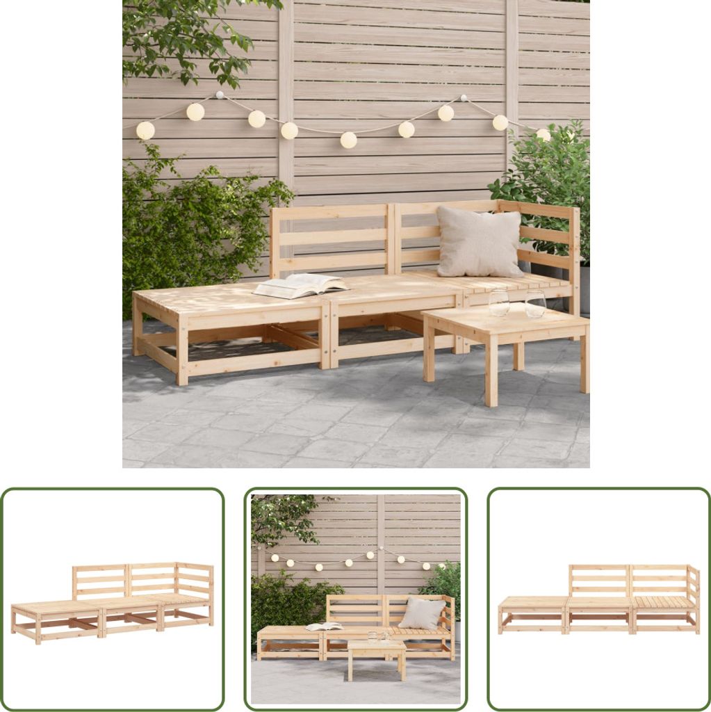 The Living Store Gartensofa mit Fußhocker 2-Sitzer Massivholz Kiefer
