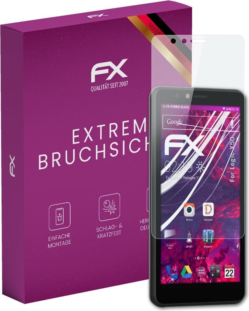 atFoliX FX-Hybrid-Glass Displayfolie kompatibel mit Logic X50 Glasfolie