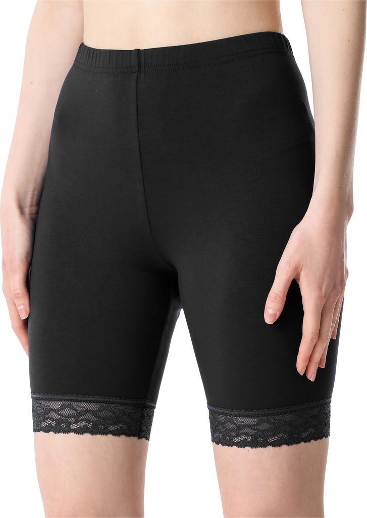 Bellivalini Damen Kurze Leggings aus Viskose mit Spitze BLV50-216 (Schwarz, L)