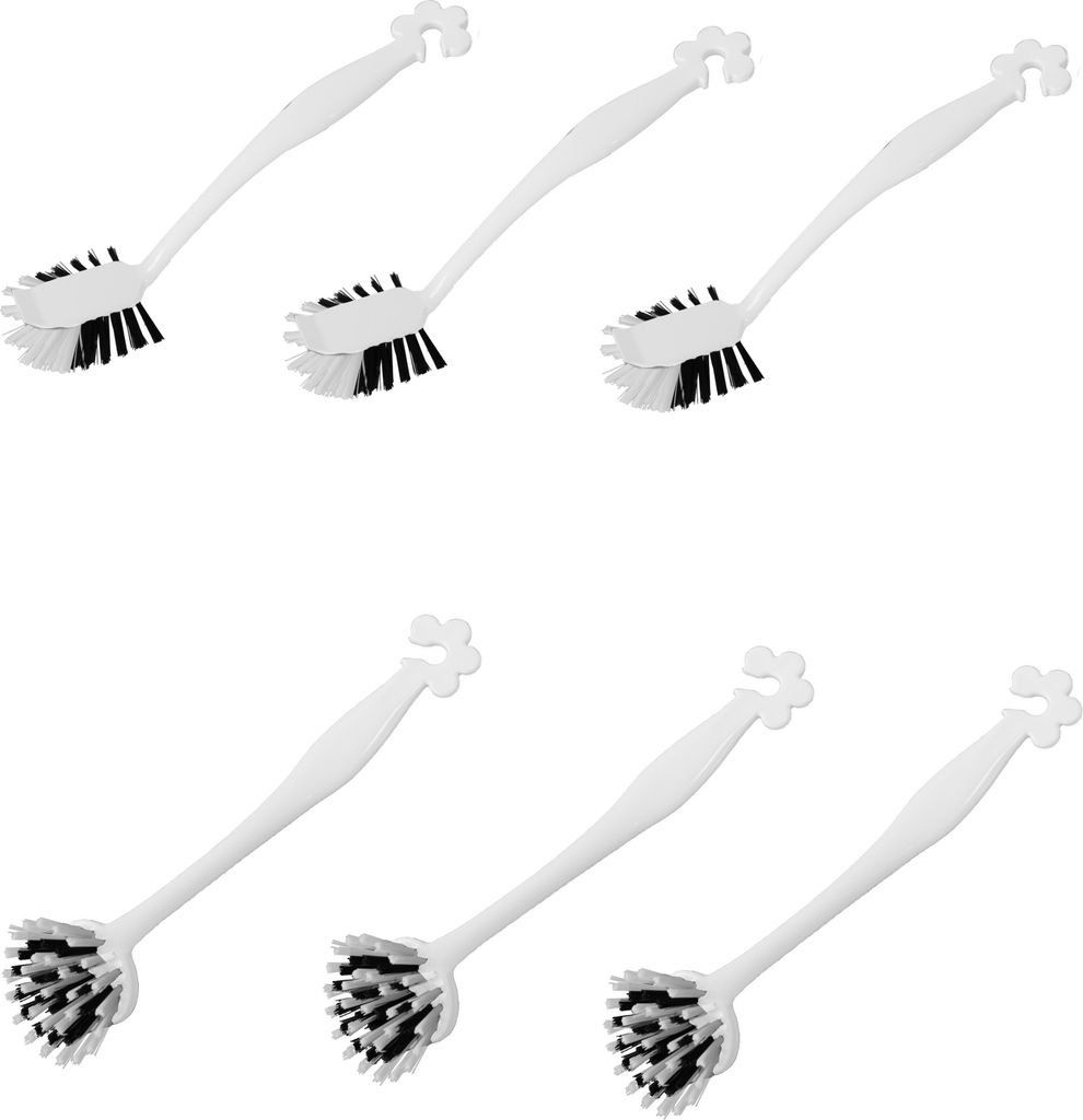 6 weiße Spülbürsten (3x rund, 3x eckig)