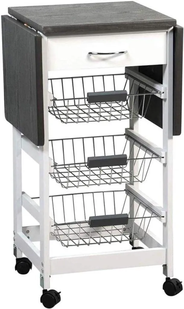 Chariot de cuisine gris : solution gain de place et plan extensible