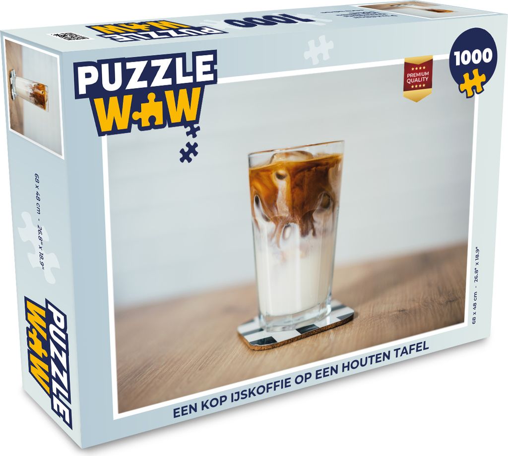 MuchoWow Puzzle 1000 Teile Eine Tasse Eiskaffee auf einem Holztisch - Erwachsene - Rätsel