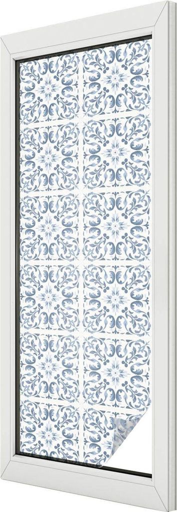 Buntglas Fensterfolie – 146x50 cm – Stained-Glass Design – blickdichte dekorative Sichtschutzfolie – selbstklebend, UV-Schutz – Blumensch...