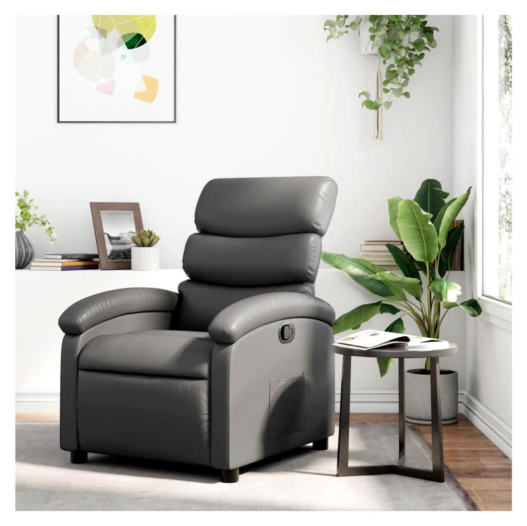 Relaxsessel Grau Kunstleder Lesesessel Bequemer Sessel Mit Schlaffunktion Ohrensessel
