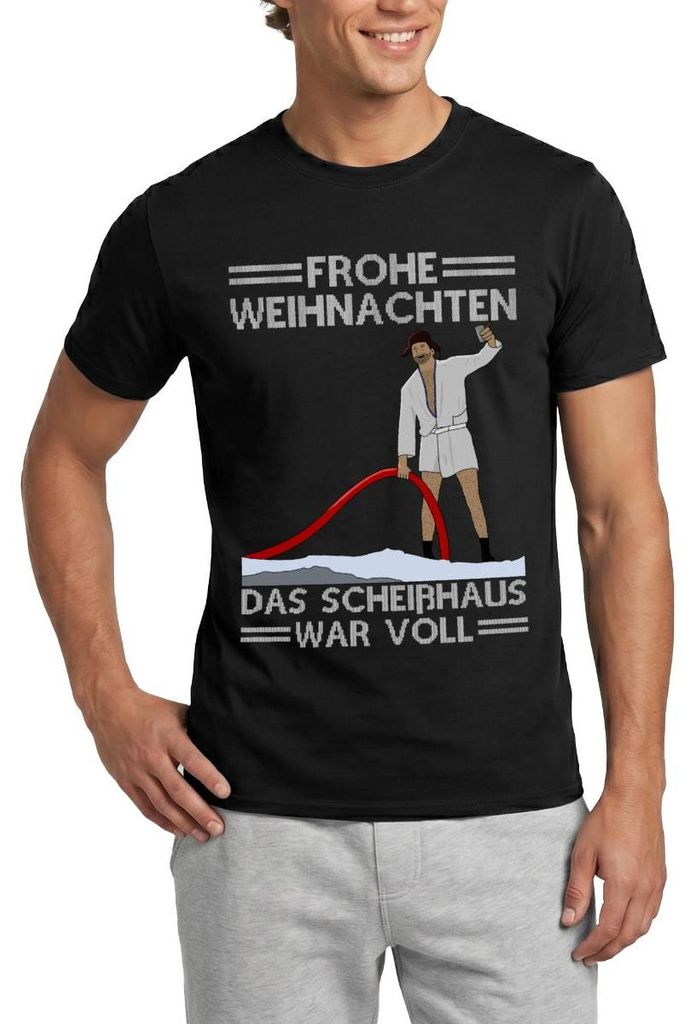 Spreadshirt Frohe Weihnachten Scheißhaus War Voll Ugly Christmas Männer T-Shirt, XXL, Schwarz
