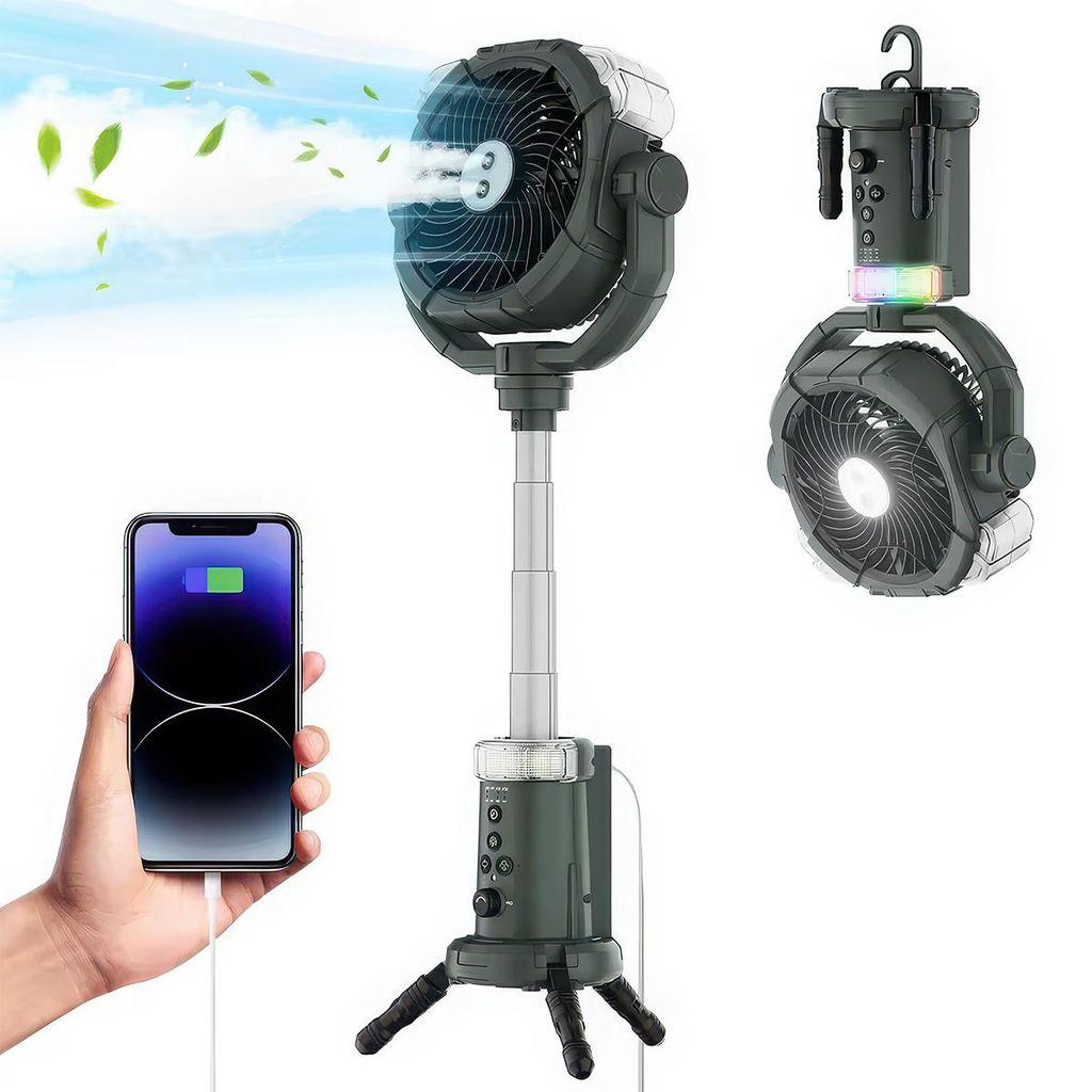Verstellbarer Campingventilator – Tragbar, Wiederaufladbar, Produktbild 