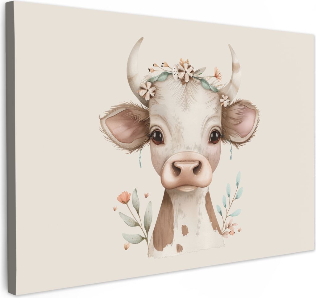 Wanddeko 120x80 cm - Kinder Bohemian - Kuh - Boho, Wandbilder, Wanddeko Wohnzimmer, Bild