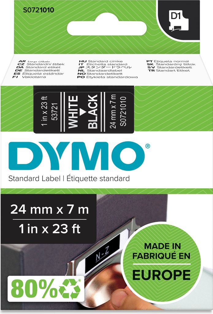 DYMO Original D1-Etikettenband | weiß auf schwarz | 24 mm x 7 m | selbstklebendes Schriftband | für LabelManager-Beschriftungsgerät