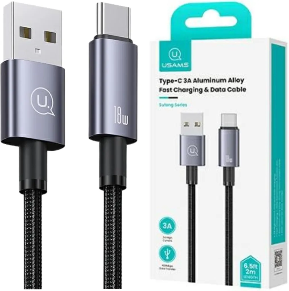 Cavo Usams Usb a Usb-C 3A 1,2M a ricarica rapida in acciaio/vernice Sj663Usb01 (Us-Sj663)