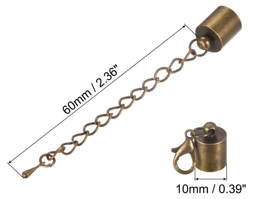 10 Satz 10mm Leder Kordel Endkappen mit Karabinerverschlš¹ssen und Verl?ngerungskette fš¹r DIY Herstellung Armb?nder Bronze Ton