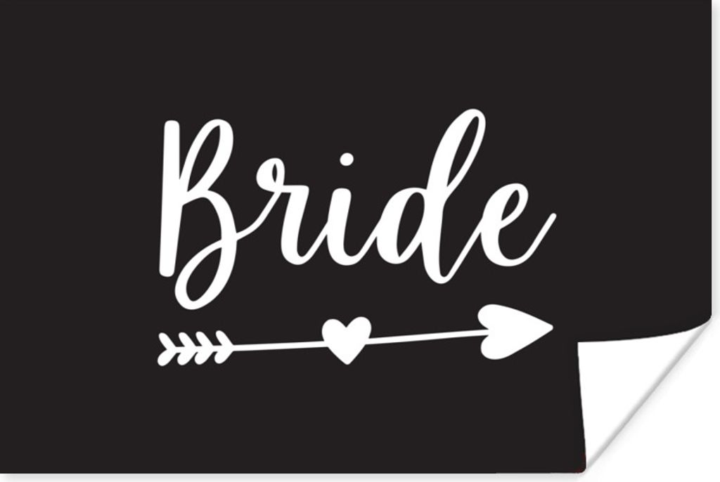 MuchoWow Poster Pfeil durch ein Herz mit dem Wort "Braut" auf schwarzem Hintergrund 30x20 cm - Plakate - Print