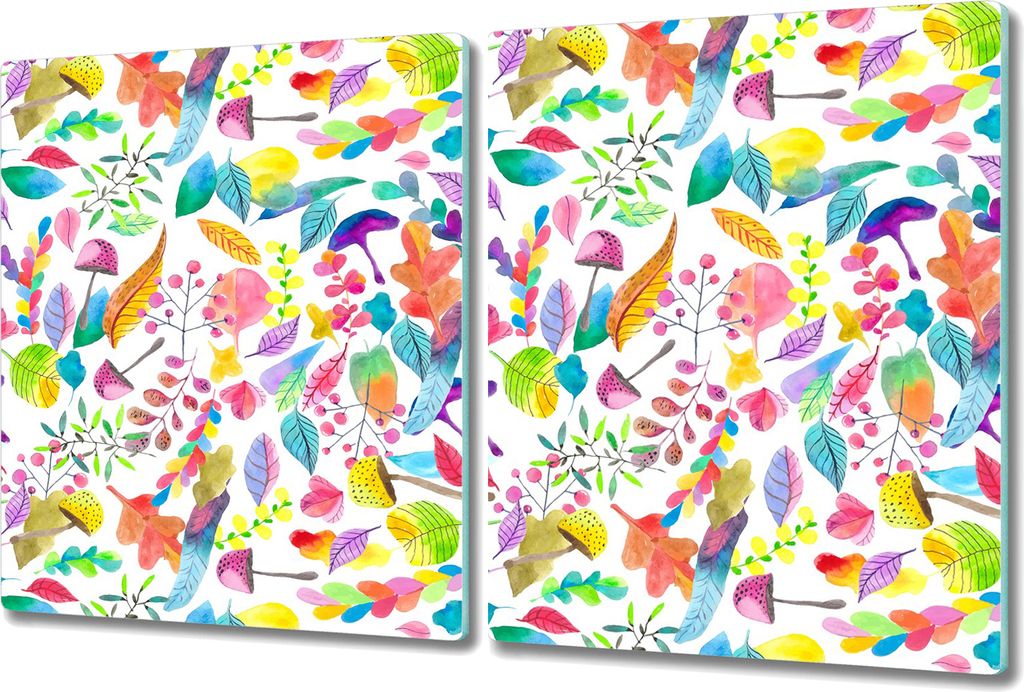 Glas-Herdabdeckplatte Glaskeramikkochfeld-Abdeckung Spritzschutz - 2x 40x52 cm - Bunte Herbstblätter