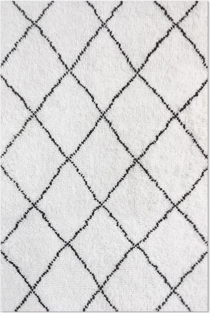 Schwarze Linien Muster Nachahmung Plüsch – Vinyl Fußmatte – 100x150 cm – Rutschfest, Pflegeleicht & Langlebig