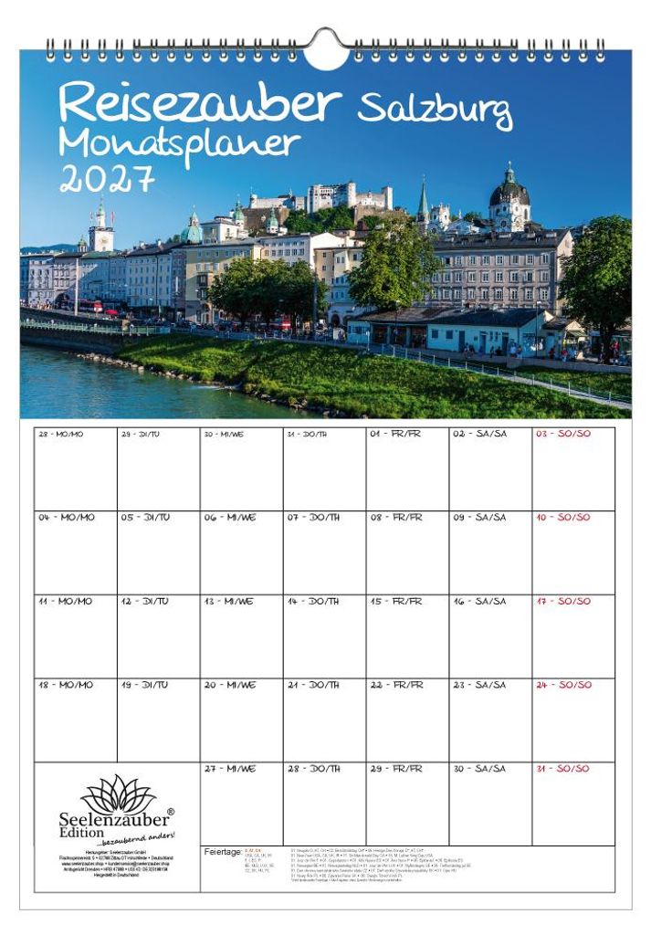 Reisezauber Salzburg Planer DIN A3 Kalender für 2027 Österreich Urlaub Berge - Geschenkset Inhalt: 1x Kalender, 1x Weihnachtsanhänger (insgesamt...