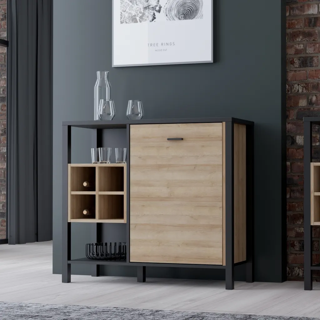 Commode HIGH ROCK noire et chêne Riviera 93x85 cm - Design Industriel