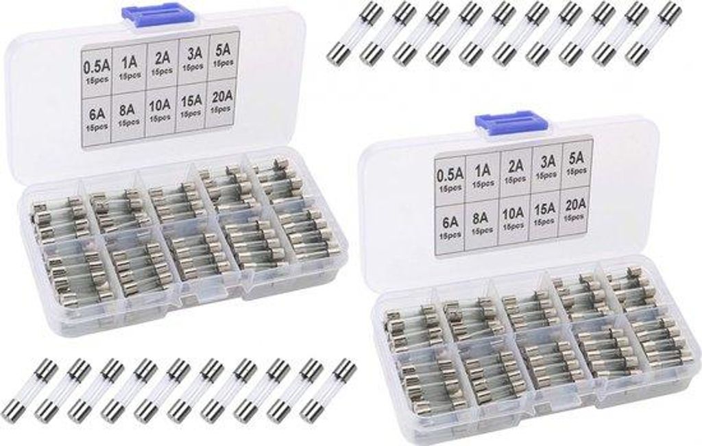 Glasfassaden-Sicherheitsset - 144-teilig - 0,5A-30A - Fensterglanzkapseln - Schnellblase-Sicherungen - mit transparenter Kunststoffbox - 6x30mm