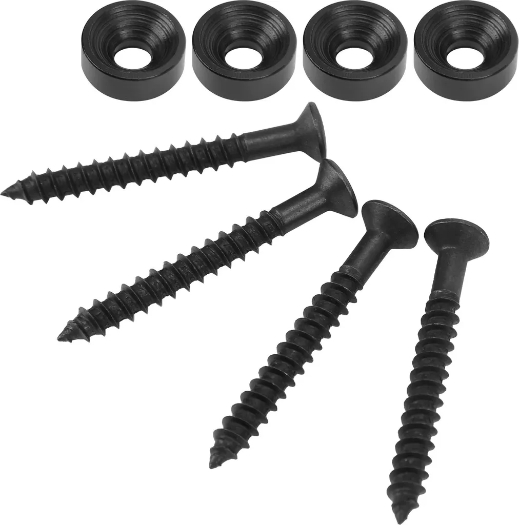 4 Boccole Nere per Manico Chitarra e Basso con Viti - Set in Metallo