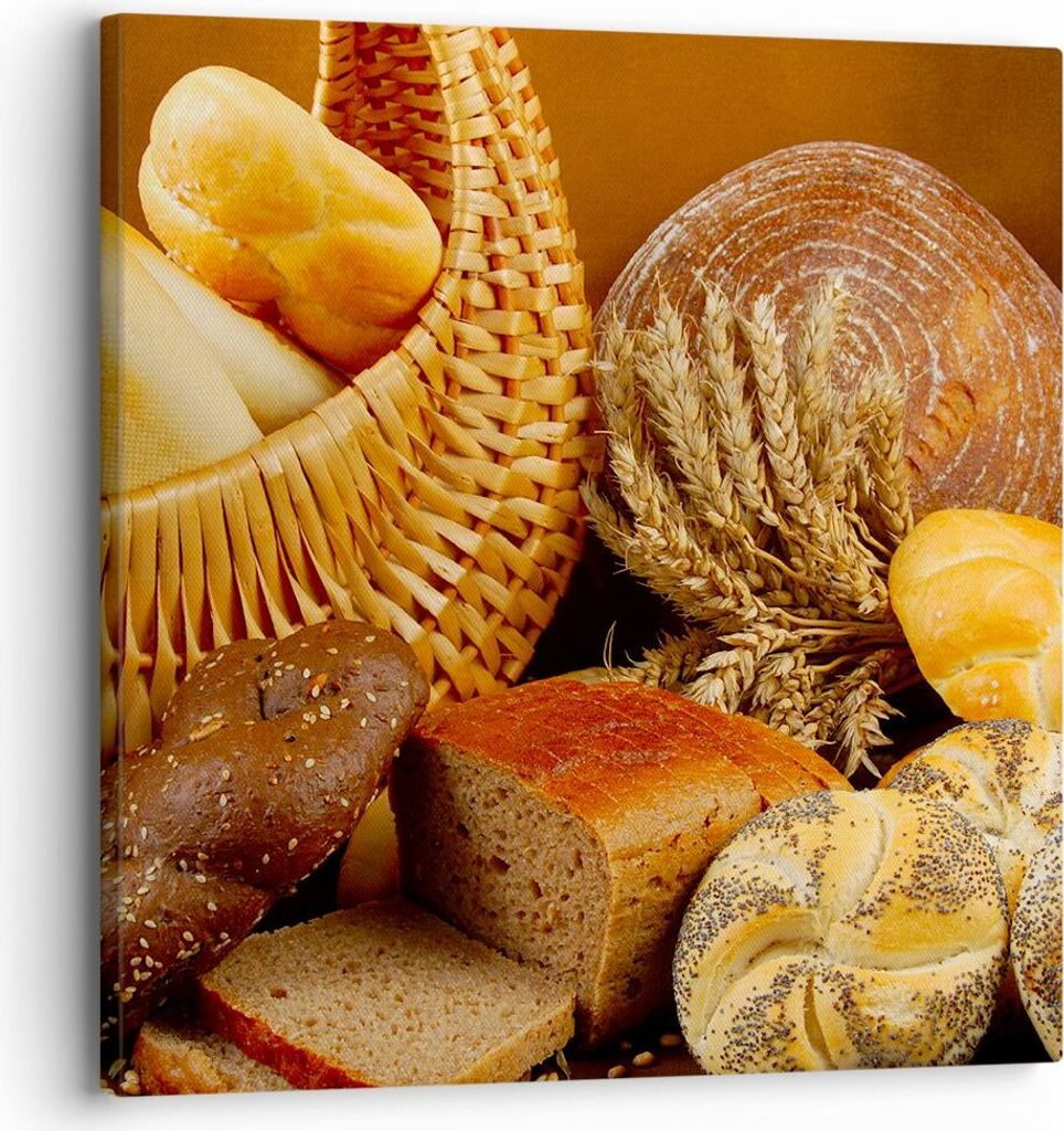 Bild auf Leinwand - Leinwandbild - Bäckerei Brot Essen - 30x30cm - Wand Bild - Wanddeko - Wandbilder - Leinwanddruck - Bilder - Kunstdruck - Wandd...