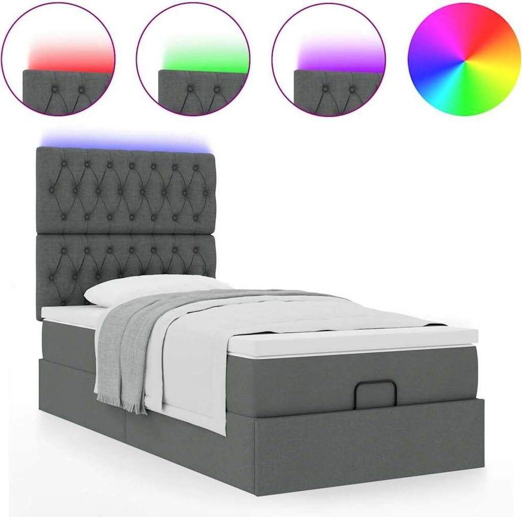 Ottoman-Bett mit Matratze & LEDs Dunkelgrau 100x200 cm Stoff