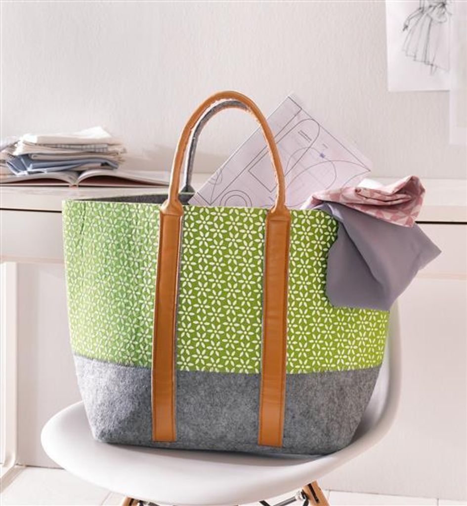 Damentasche aus Filz, grau / grün, Schultertasche, Produktbild 