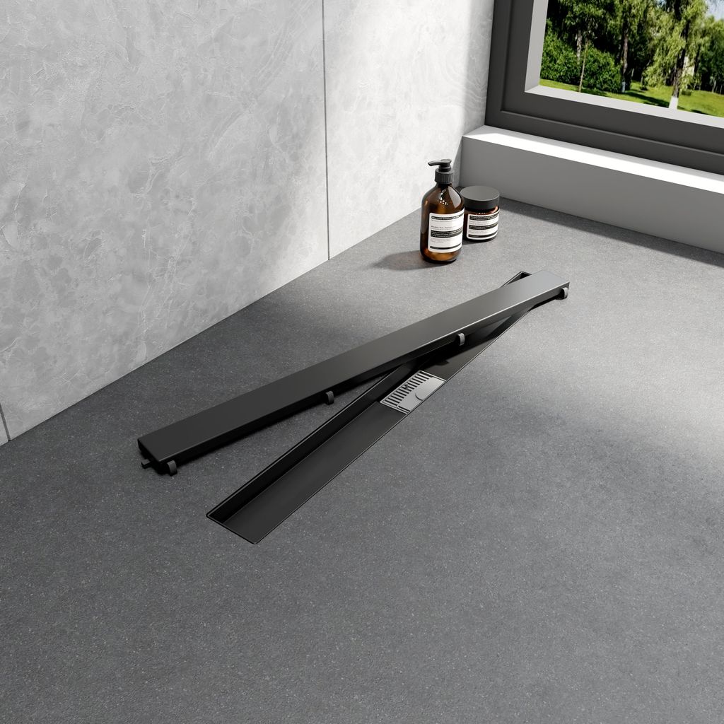 EMKE Duschrinne Edelstahl 70cm Mattschwarz Bodenablauf Produktbild 