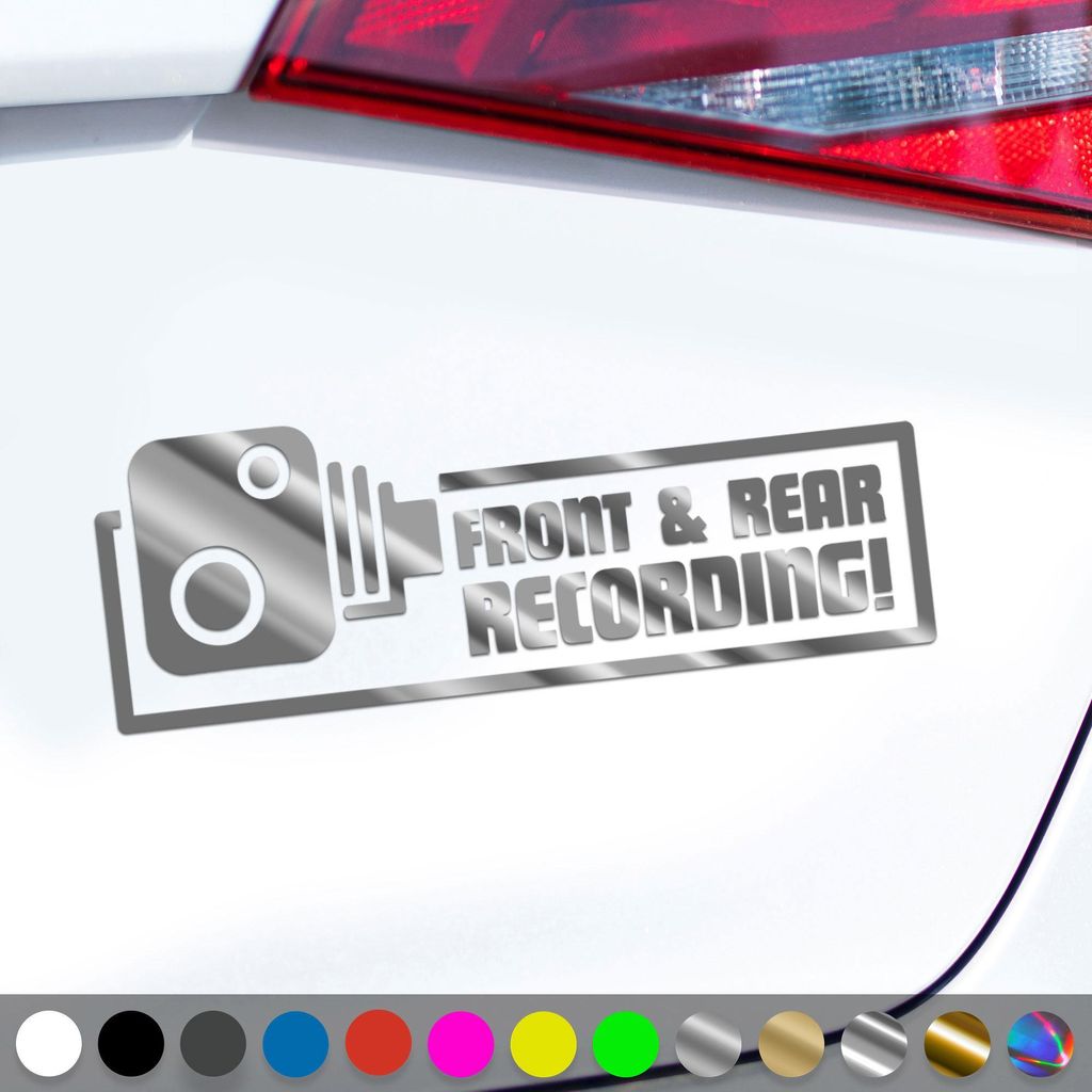 PantherPixel Dash Cam Aufkleber Videoufnahme Vorn Hinten Kamera Sticker Auto Geschenkidee Farbe Chrom-Silber
