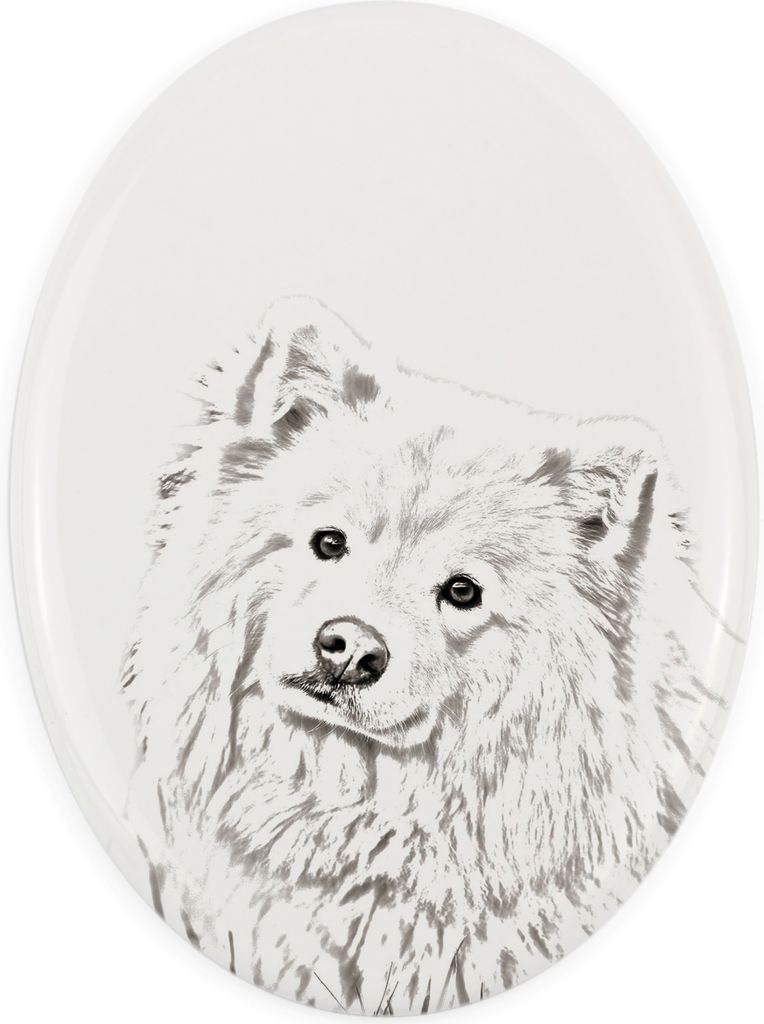 Finnischer Lapphund, Suomenlapinkoira, Lapinkoira - Gedenktafel mit einem Foto eines Hundes, Grabplatte mit Druck, personalisierte ovale Platte der...